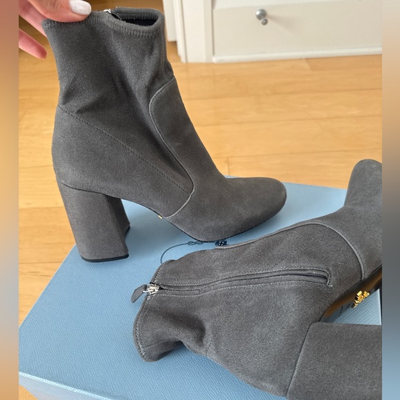 LIKE NEW Prada Suede Ankle Heeled Boots, Size 39